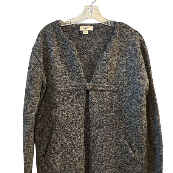 Loft Women's Gray Long Coatigan Size L Open Front with Pockets - Picture 2 of 9